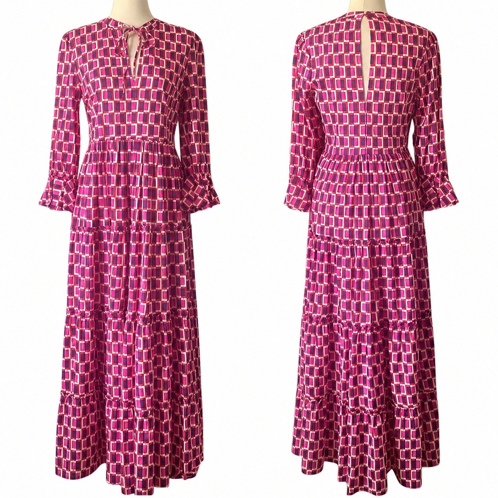 NWT Beyond by Vera Eve Maxi Dress S Modal Pink Geometric Palm Beach Resort